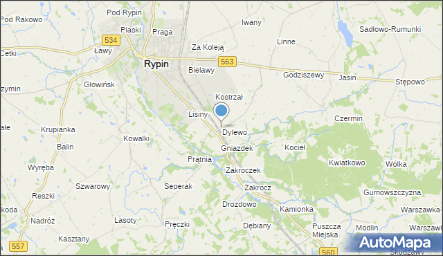mapa Dylewo, Dylewo gmina Rypin na mapie Targeo