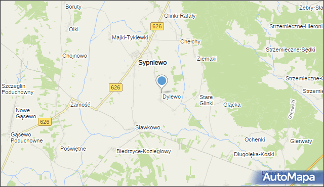 mapa Dylewo, Dylewo gmina Sypniewo na mapie Targeo