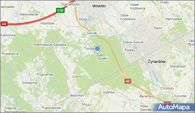 mapa Działki, Działki gmina Wiskitki na mapie Targeo