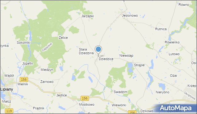 mapa Dziedzice, Dziedzice gmina Barlinek na mapie Targeo