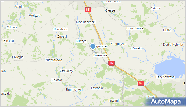 mapa Dziękonie, Dziękonie na mapie Targeo