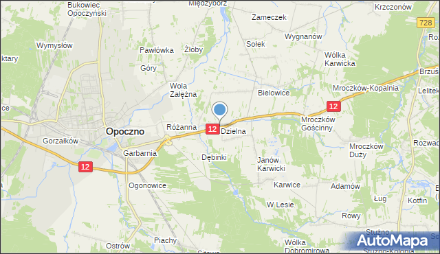 mapa Dzielna, Dzielna gmina Opoczno na mapie Targeo