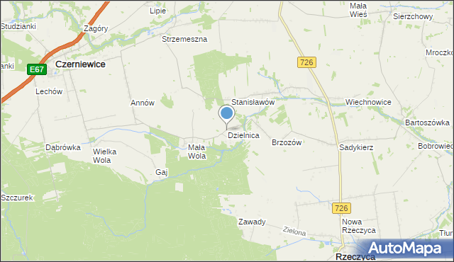 mapa Dzielnica, Dzielnica gmina Czerniewice na mapie Targeo