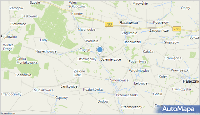 mapa Dziemięrzyce, Dziemięrzyce na mapie Targeo