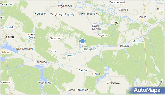 mapa Dzierążnia, Dzierążnia gmina Oksa na mapie Targeo