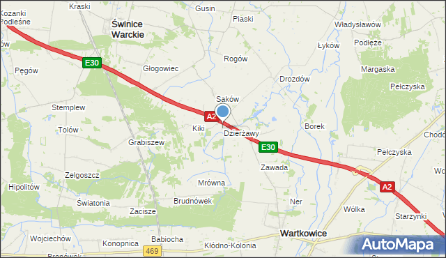 mapa Dzierżawy, Dzierżawy gmina Wartkowice na mapie Targeo