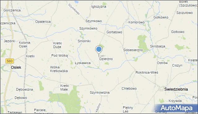 mapa Dzierżno, Dzierżno gmina Brodnica na mapie Targeo