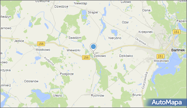 mapa Dzikowo, Dzikowo gmina Barlinek na mapie Targeo