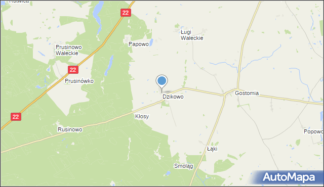 mapa Dzikowo, Dzikowo gmina Wałcz na mapie Targeo