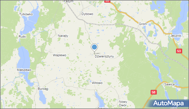 mapa Dźwiersztyny, Dźwiersztyny na mapie Targeo