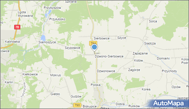 mapa Dzwono-Sierbowice, Dzwono-Sierbowice na mapie Targeo