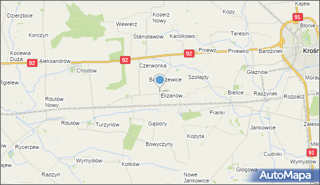 mapa Elizanów, Elizanów na mapie Targeo