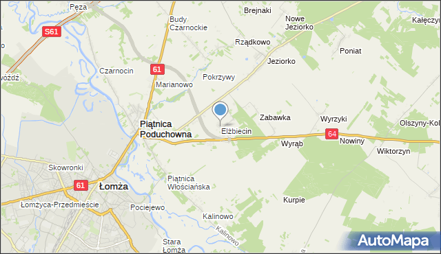 mapa Elżbiecin, Elżbiecin gmina Piątnica na mapie Targeo