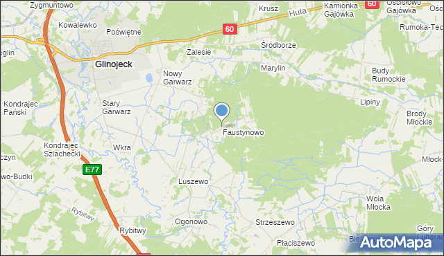 mapa Faustynowo, Faustynowo gmina Glinojeck na mapie Targeo