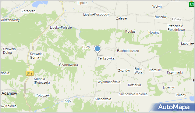 mapa Feliksówka, Feliksówka gmina Adamów na mapie Targeo