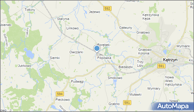 mapa Filipówka, Filipówka gmina Kętrzyn na mapie Targeo