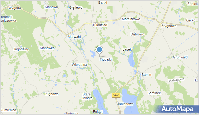 mapa Fiugajki, Fiugajki gmina Dąbrówno na mapie Targeo