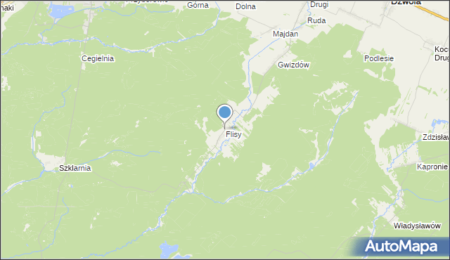 mapa Flisy, Flisy gmina Dzwola na mapie Targeo