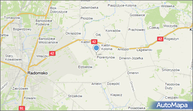 mapa Florentynów, Florentynów gmina Kodrąb na mapie Targeo