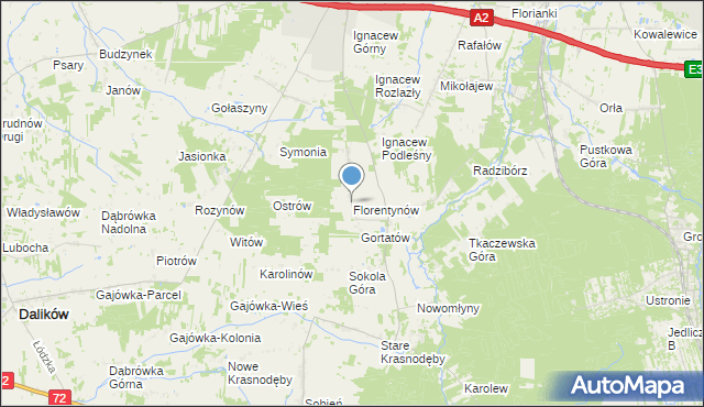 mapa Florentynów, Florentynów gmina Parzęczew na mapie Targeo