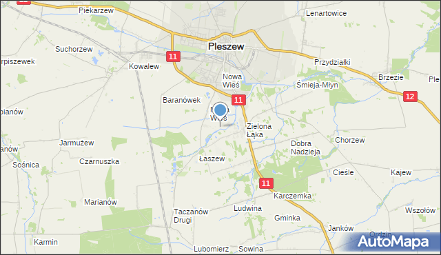 mapa Folusz, Folusz gmina Pleszew na mapie Targeo