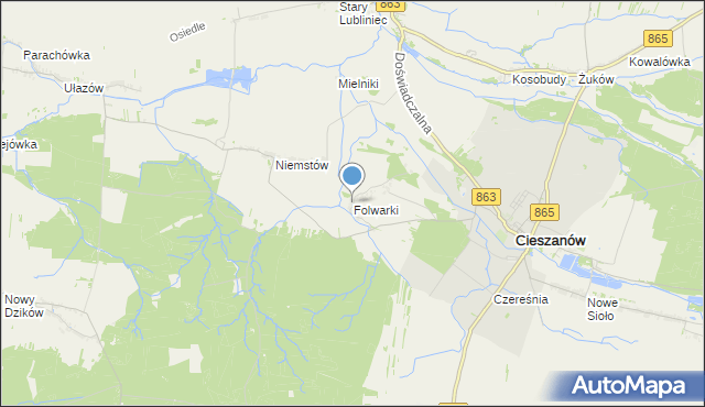 mapa Folwarki, Folwarki gmina Cieszanów na mapie Targeo