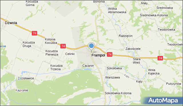 mapa Frampol, Frampol powiat biłgorajski na mapie Targeo