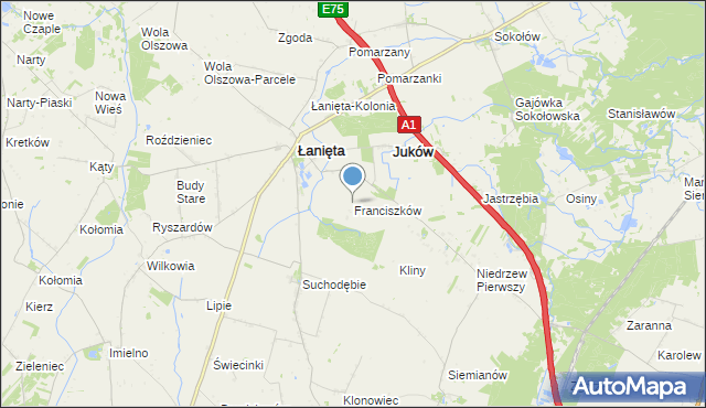 mapa Franciszków, Franciszków gmina Łanięta na mapie Targeo