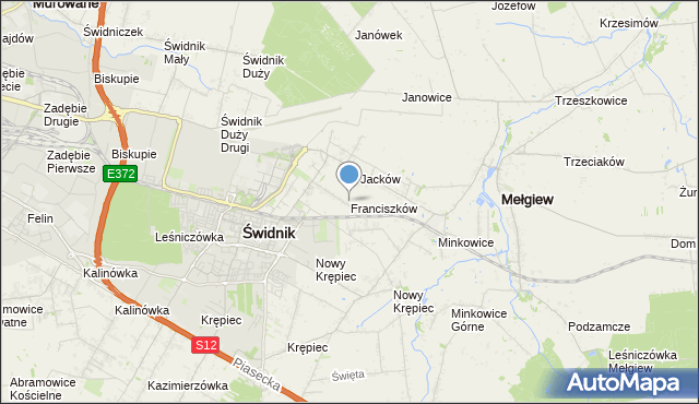 mapa Franciszków, Franciszków gmina Mełgiew na mapie Targeo