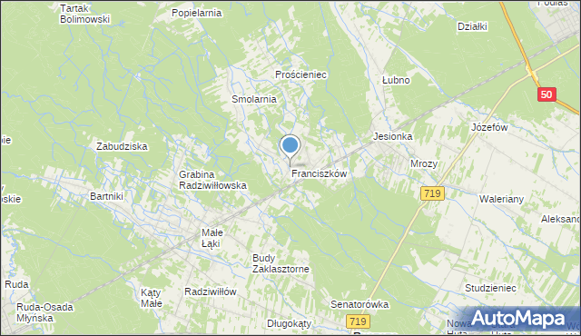 mapa Franciszków, Franciszków gmina Wiskitki na mapie Targeo