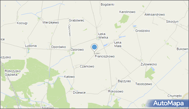 mapa Franciszkowo, Franciszkowo gmina Poniec na mapie Targeo