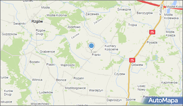 mapa Franki, Franki gmina Rychwał na mapie Targeo