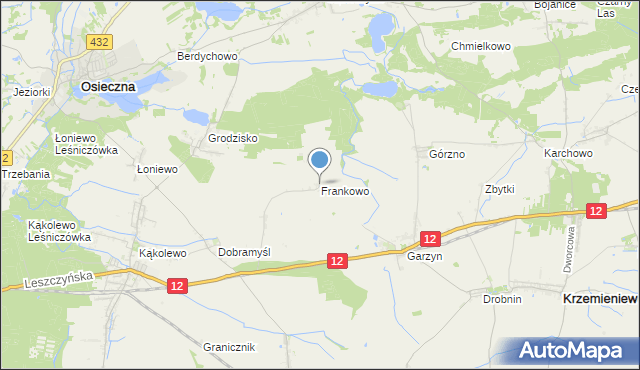 mapa Frankowo, Frankowo gmina Osieczna na mapie Targeo