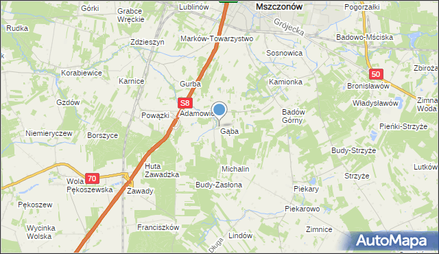 mapa Gąba, Gąba na mapie Targeo