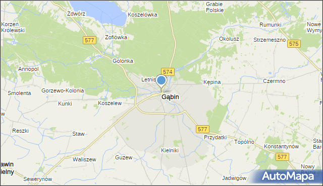 mapa Gąbin, Gąbin powiat płocki na mapie Targeo