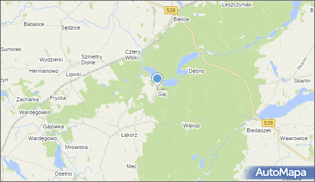 mapa Gaj, Gaj gmina Biskupiec na mapie Targeo