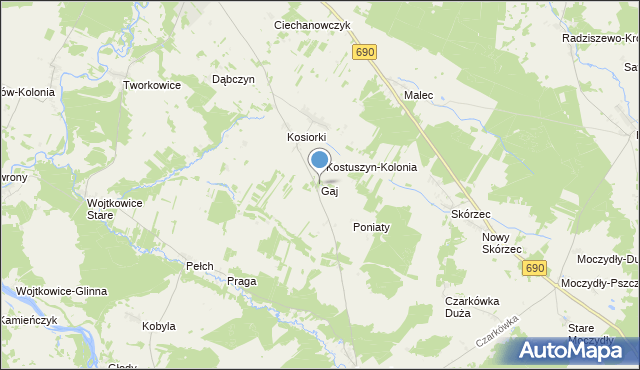 mapa Gaj, Gaj gmina Ciechanowiec na mapie Targeo