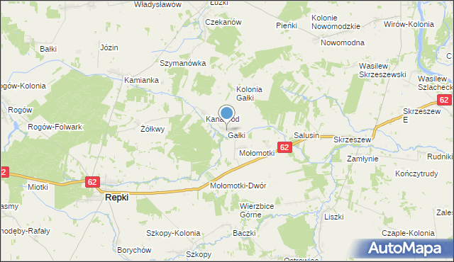 mapa Gałki, Gałki gmina Repki na mapie Targeo