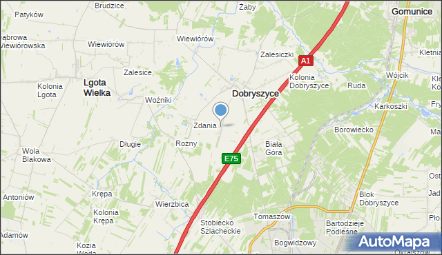 mapa Galonki, Galonki gmina Dobryszyce na mapie Targeo