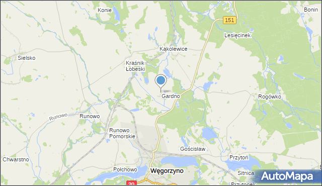 mapa Gardno, Gardno gmina Węgorzyno na mapie Targeo