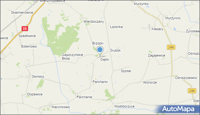 mapa Gąski, Gąski gmina Gniewkowo na mapie Targeo