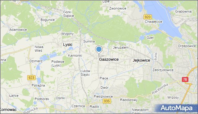 mapa Gaszowice, Gaszowice powiat rybnicki na mapie Targeo