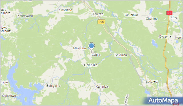 mapa Gatka, Gatka gmina Miastko na mapie Targeo
