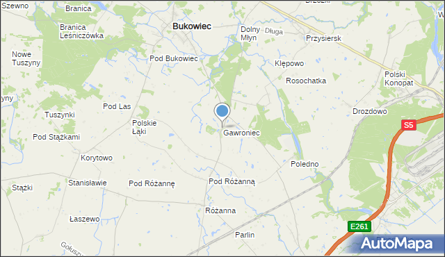 mapa Gawroniec, Gawroniec gmina Bukowiec na mapie Targeo