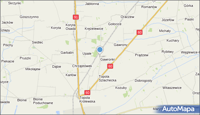 mapa Gawronki, Gawronki gmina Łęczyca na mapie Targeo