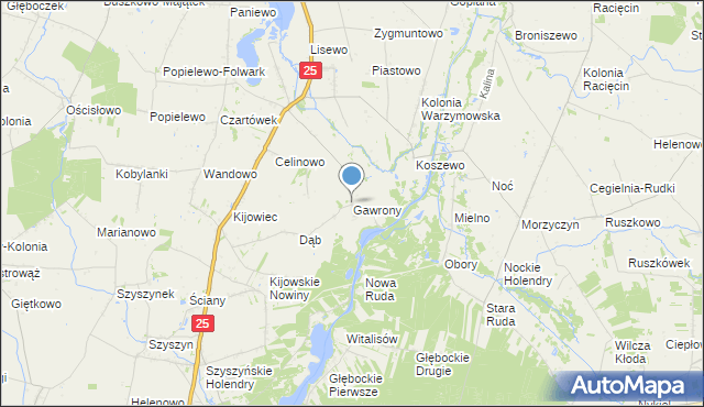mapa Gawrony, Gawrony gmina Skulsk na mapie Targeo