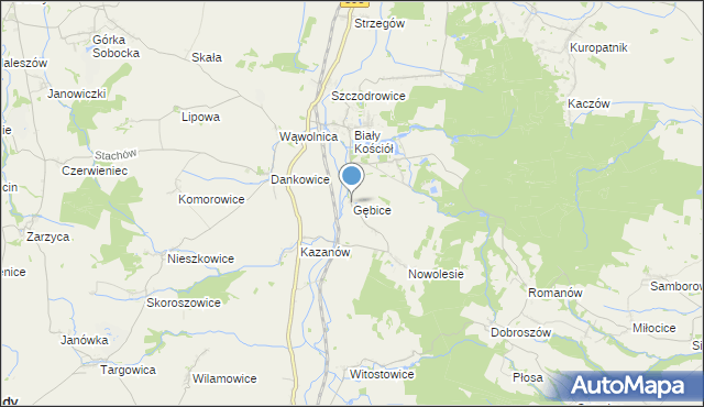 mapa Gębice, Gębice gmina Strzelin na mapie Targeo