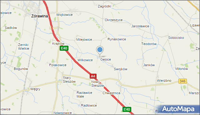 mapa Gęsice, Gęsice gmina Domaniów na mapie Targeo