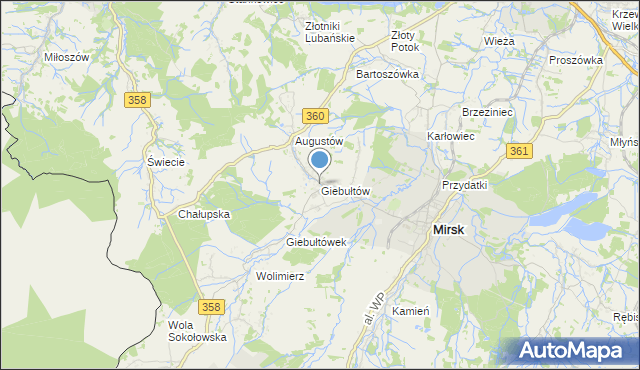 mapa Giebułtów, Giebułtów gmina Mirsk na mapie Targeo