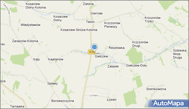 mapa Giełczew, Giełczew gmina Wysokie na mapie Targeo
